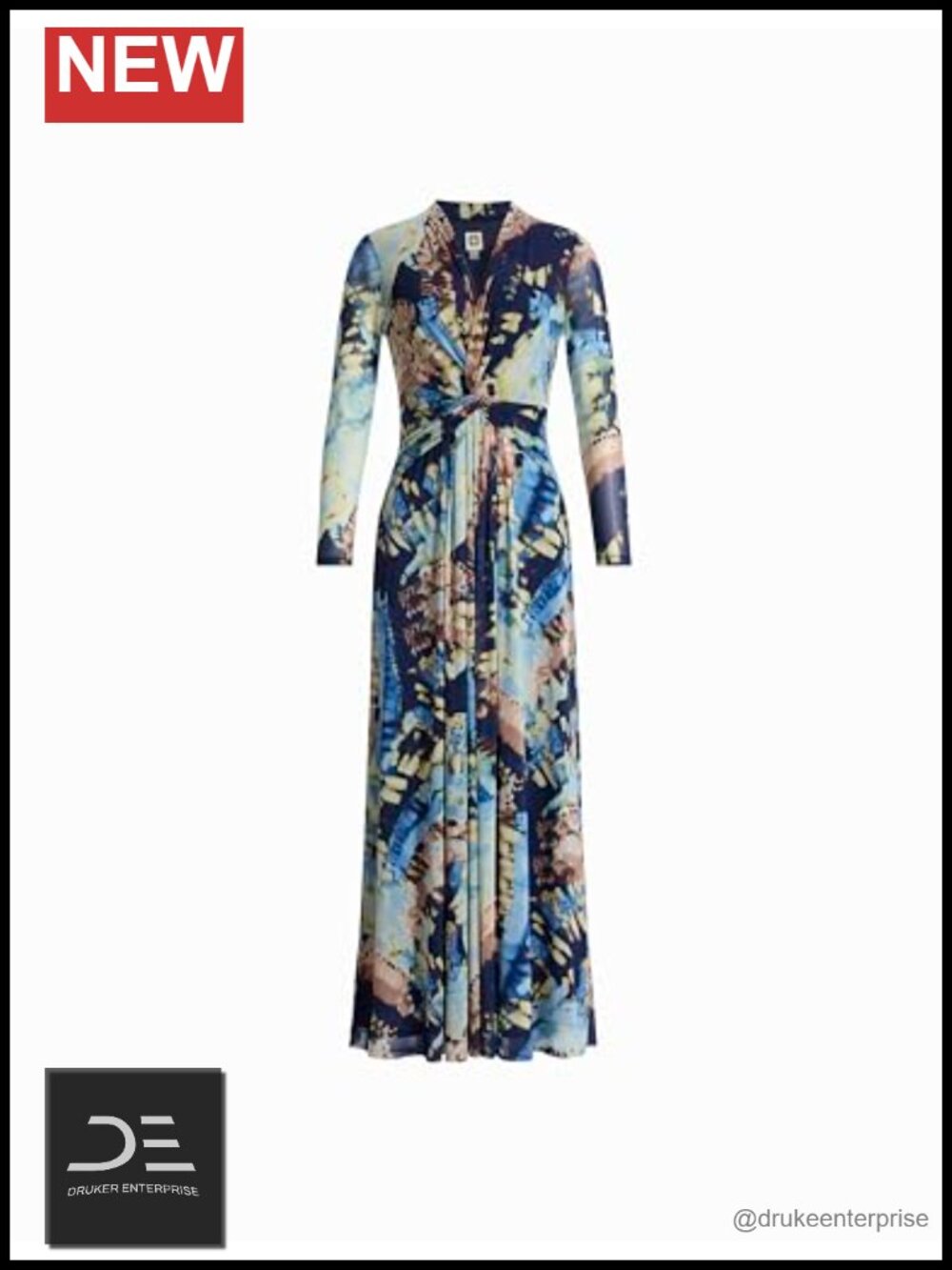 Long Sleeve Twist-Front Mesh Maxi Dress